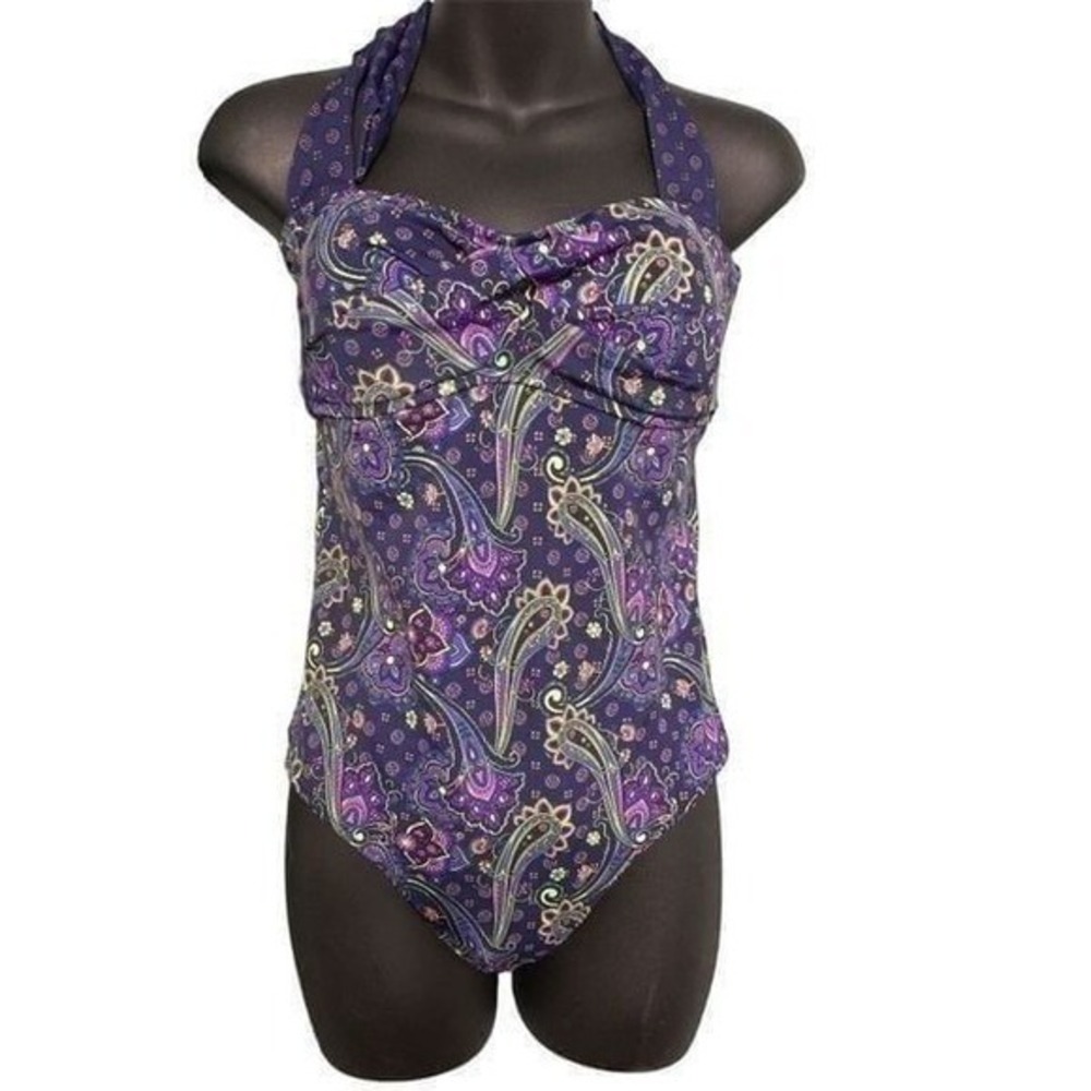 Mariemelli Beautiful multicolored Halter one piece paisley swimsuit medium  Good